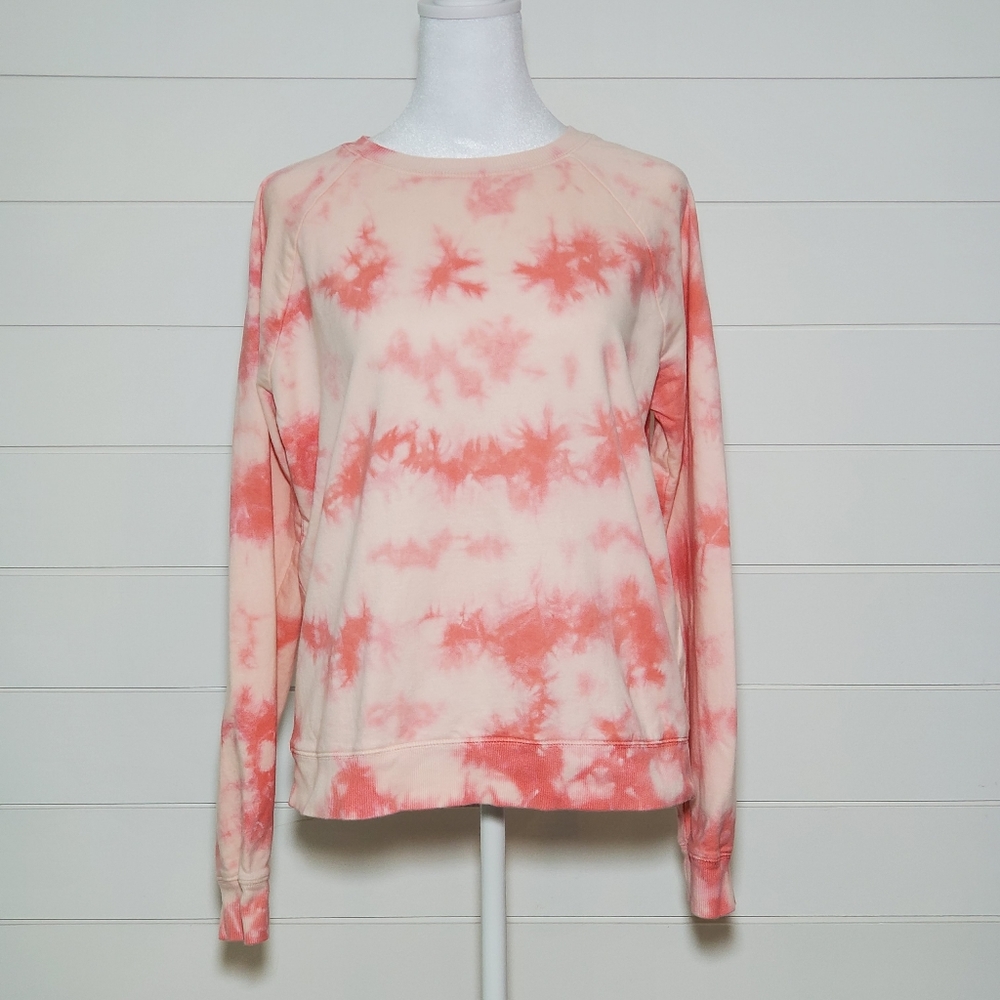 Lucky Brand Tye Dye Lightweight Sweatshirt Pink‎ and White, Women, Size M